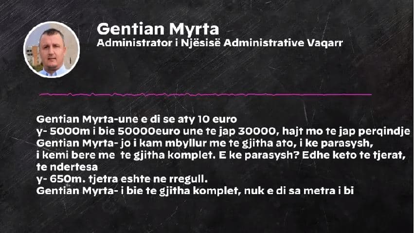 PD nxjerr audiopërgjimin për kryetarin e Vaqarrit: Myrto i kërkon 30 mijë euro ryshfet qytetarit në këmbim të tapisë