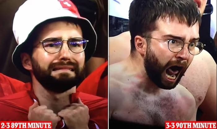 Agonia dhe ekstaza e tifozit të futbollit, reagimi i zvicerianit bëhet viral në rrjetet sociale (FOTO)