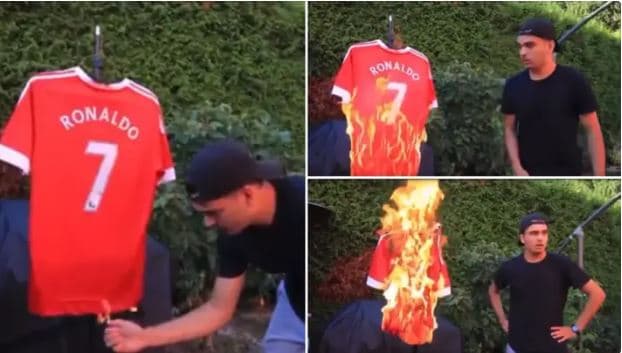 Mendoi se shkoi te City dhe dogji fanellën e Ronaldos, tifozi i United del blof (VIDEO)