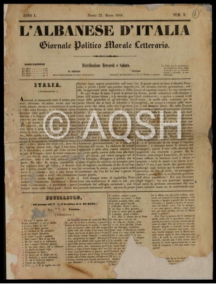    Drejtoria e Arkivave përkujton 174 vjetorin e botimit të gazetës së parë shqiptare “L’albanese d’Italia”