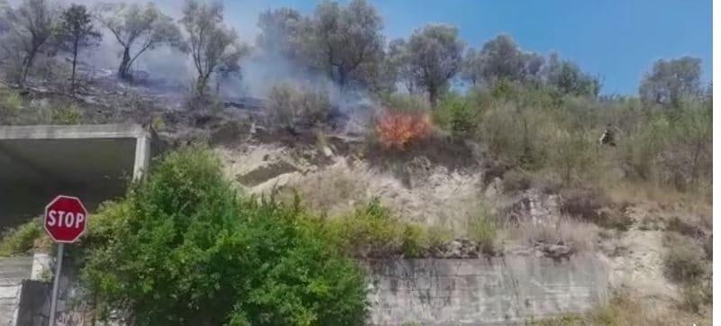 Zjarr në një fshat të Elbasanit, flakët u afrohen banesave