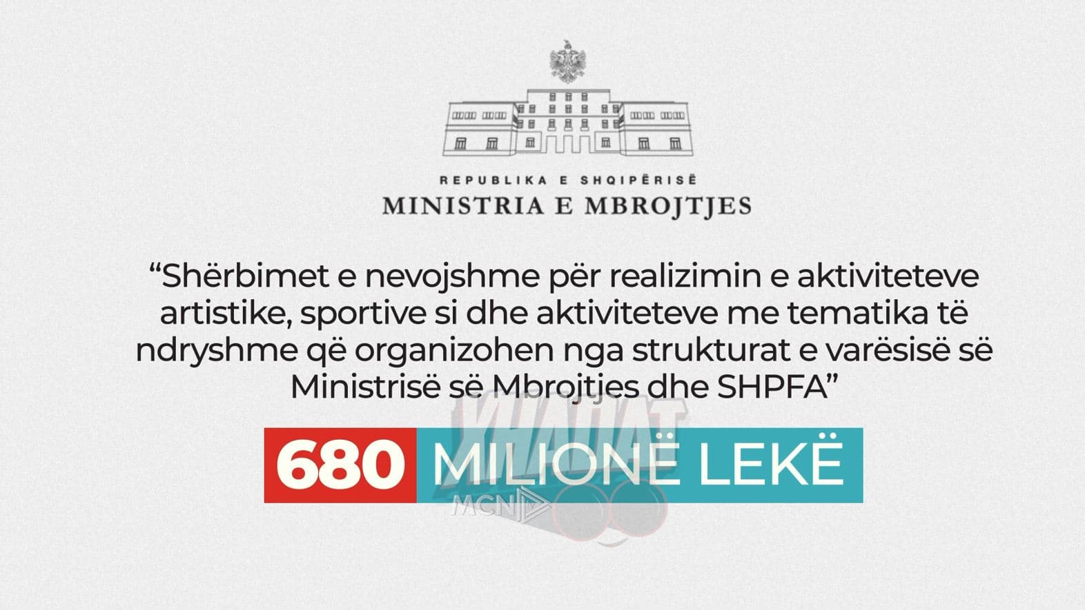 'Xhadat' - Ministria e Mbrojtjes, 680 milionë lekë nga taksat për aktivitete  