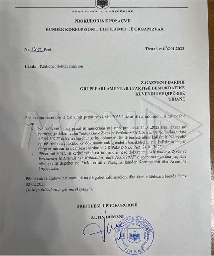 SPAK nis hetimin për “skandalin McGonigal”, Dumani kërkesë Bardhit për materialet që disponon