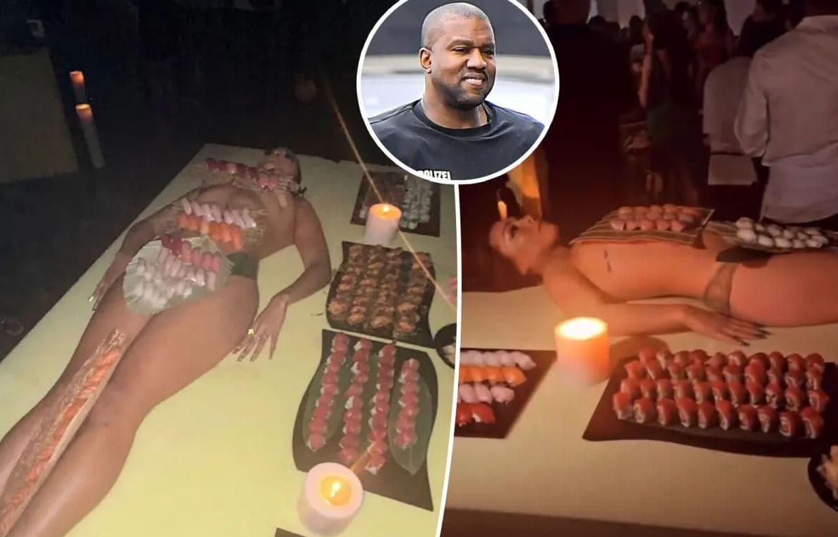 Sushi i servirur në trupat nudo të femrave, brenda festës së çuditshme të Kanye West