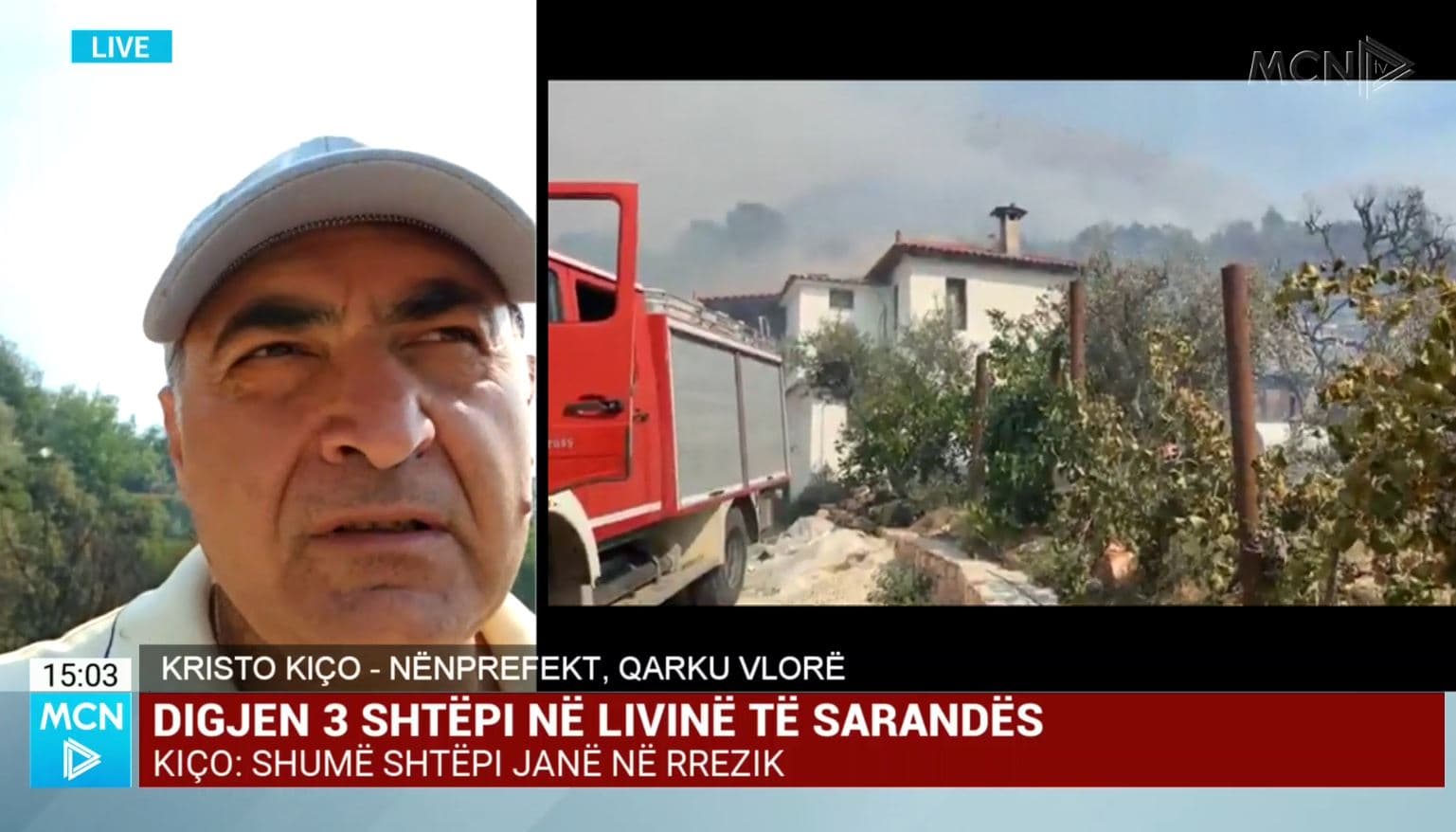 Zjarr në fshatin Livinë në Sarandë, digjen 3 shtëpi/ Kiço: Situata e rrezikshme dhe për shkak të erës, banorët janë evakuar (VIDEO)
