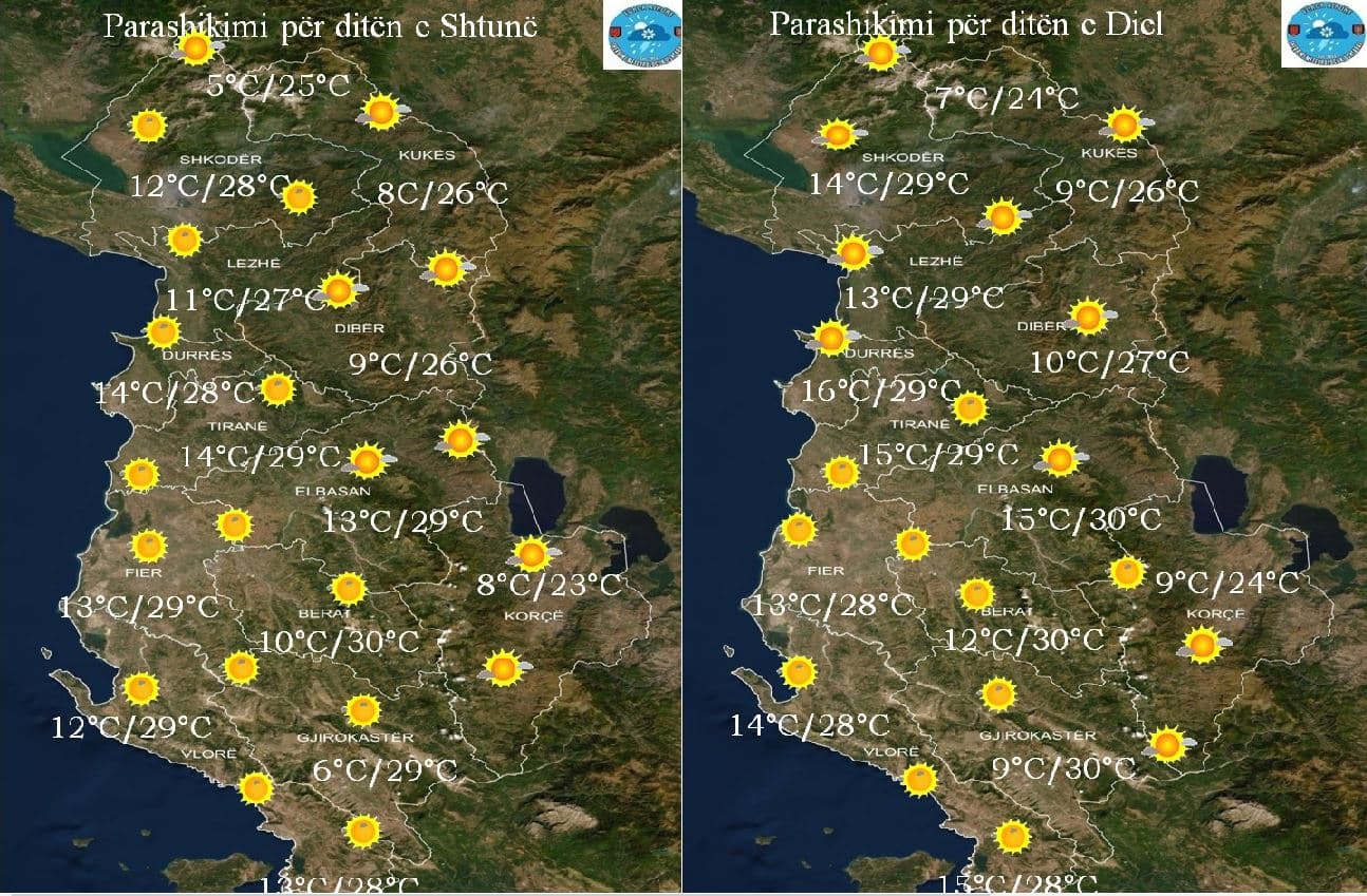 Temperaturat deri në 30 gradë/ Parashikimi i motit për të shtunën dhe të dielën
