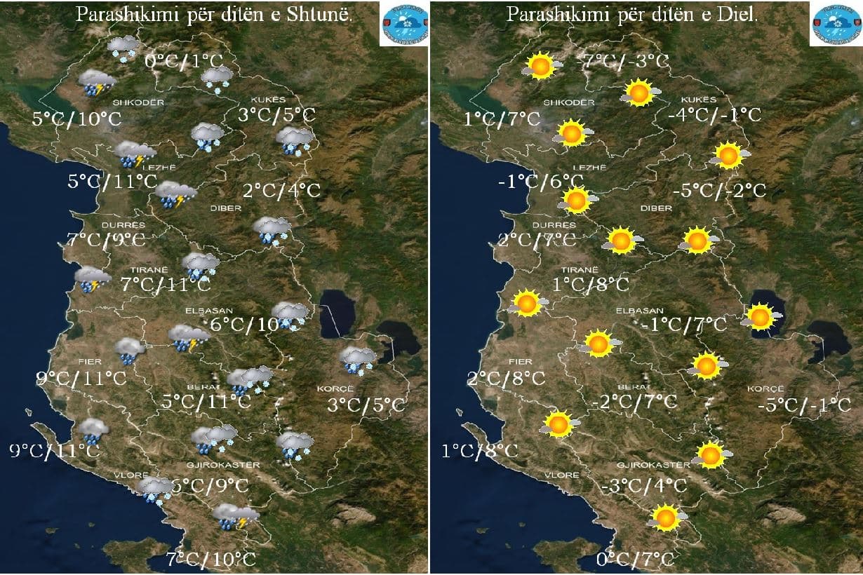 Fundjava me shi dhe borë/ Parashikimi i motit për të shtunën dhe të dielën 