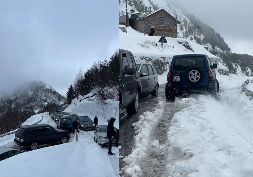 Reshjet e dëborës, dhjetëra mjete bllokohen në Qafë Thorë