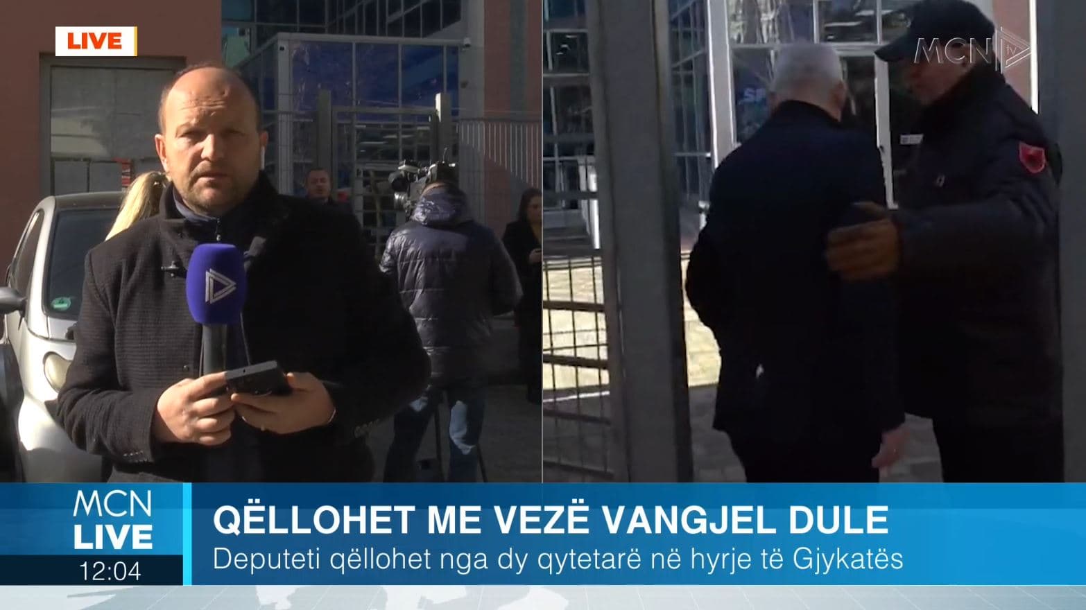 Seanca për Belerin, Vangjel Dule goditet me vezë në hyrje të GJKKO (VIDEO)