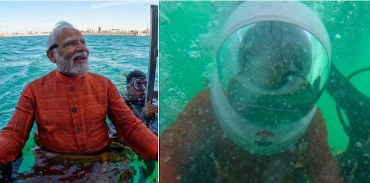 Kryeministri indian Modi lutet nën ujë mbi mbetjet e qytetit të zhytur (VIDEO)