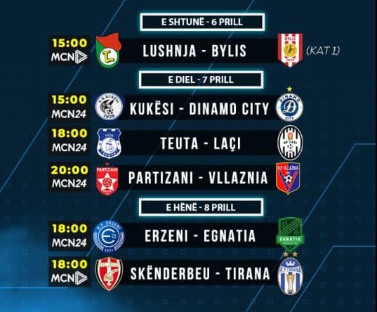 Kalendari i transmetimit/ Pesë ndeshje të Superiores dhe një e Kategorisë së Parë në MCN