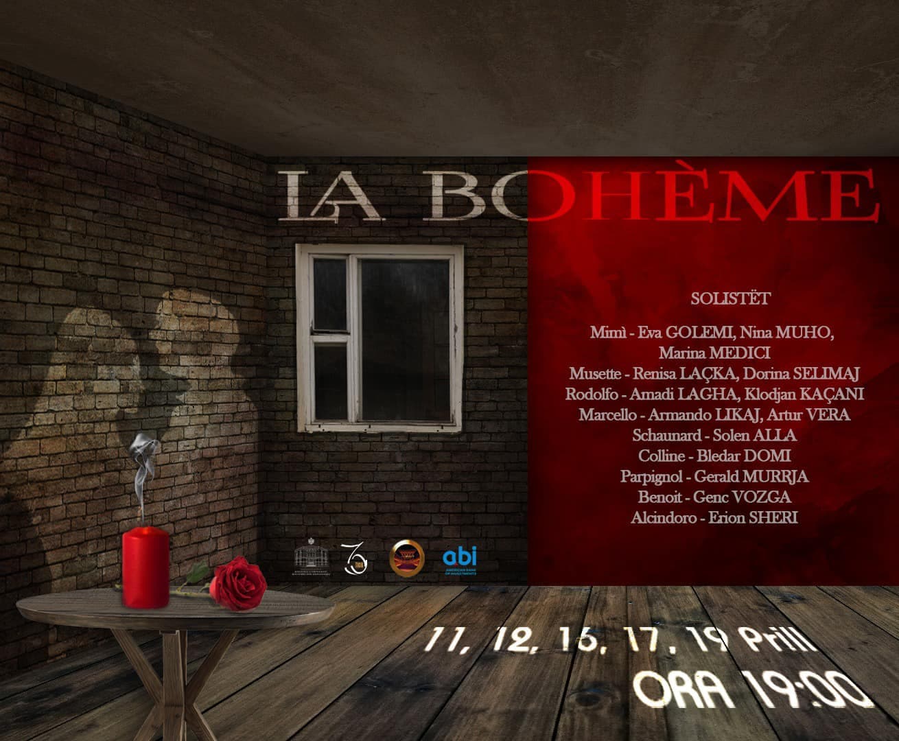 11, 12, 16, 17, 19 prill/ “La Boheme” ngjitet në skenën e Operas