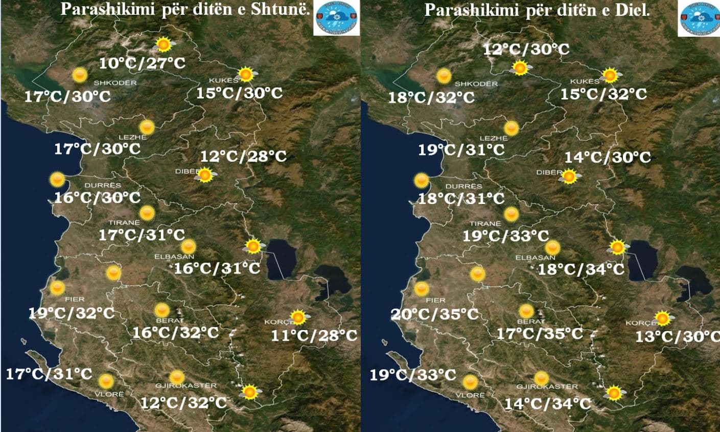 Temperaturat deri në 35 gradë, parashikimi i motit për të shtunën dhe të dielën