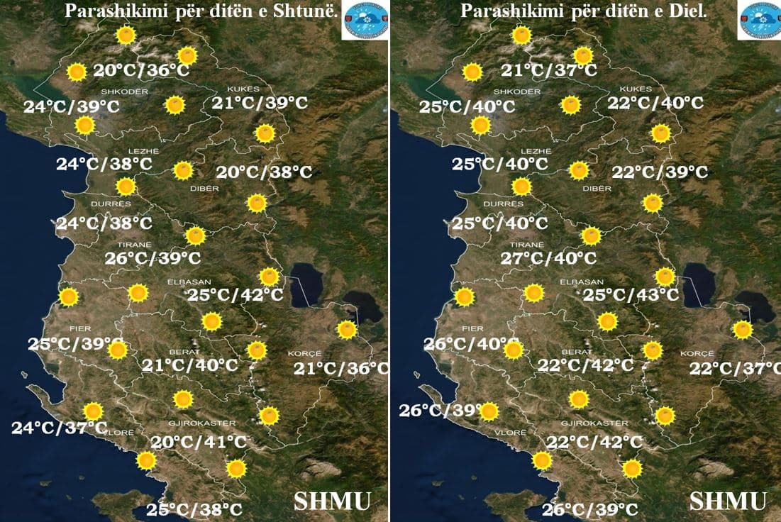 Temperaturat deri në 43 gradë, parashikimi i motit për të shtunën dhe të dielën