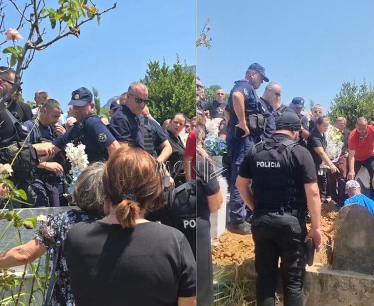  Nën shoqërinë e forcave të shumta policore, Dritan Dajti merr pjesë në ceremoninë e varrimit të nënës