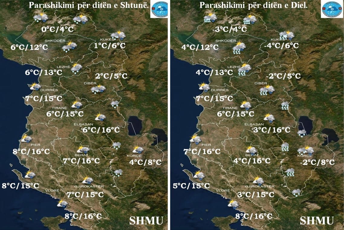 Vranësira dhe reshje shiu, parashikimi i motit për të shtunën dhe të dielën