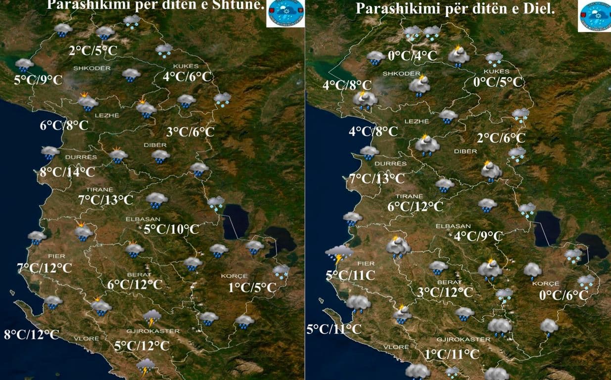 Mot i paqëndrueshëm dhe dëborë, parashikimi për të shtunën dhe të dielën