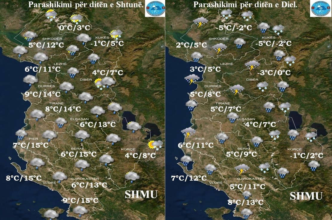 Temperatura nën zero dhe reshje, parashikimi i motit për të shtunën dhe të dielën