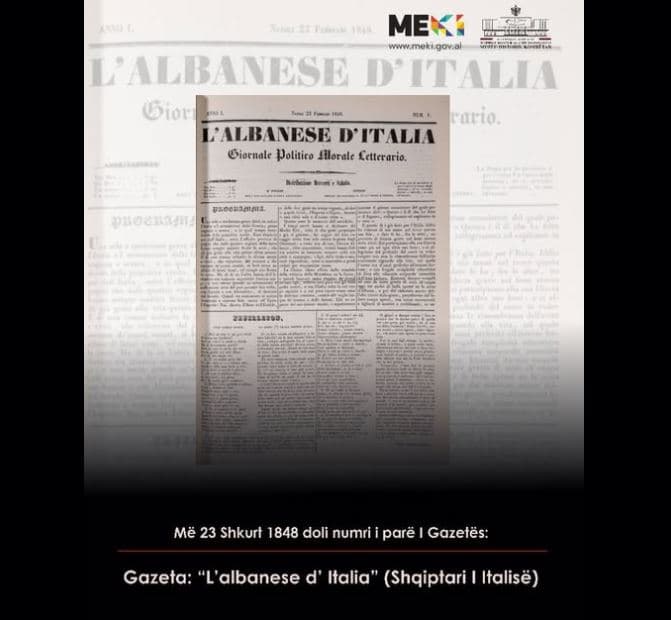  177 vjet nga publikimi i gazetës së parë shqiptare "L'Albanese d'Italia"