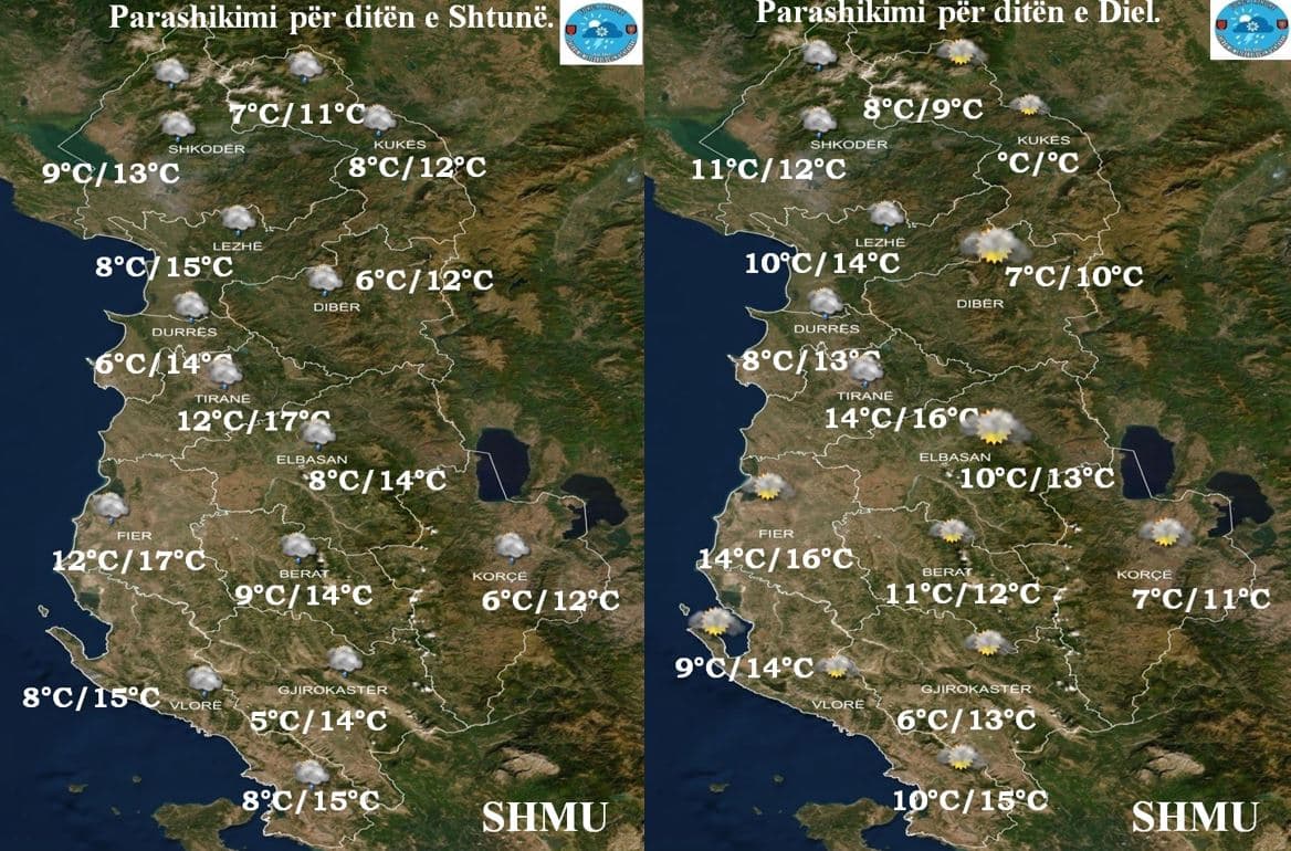 Vranësira dhe reshje, parashikimi i motit për të shtunën dhe të dielën