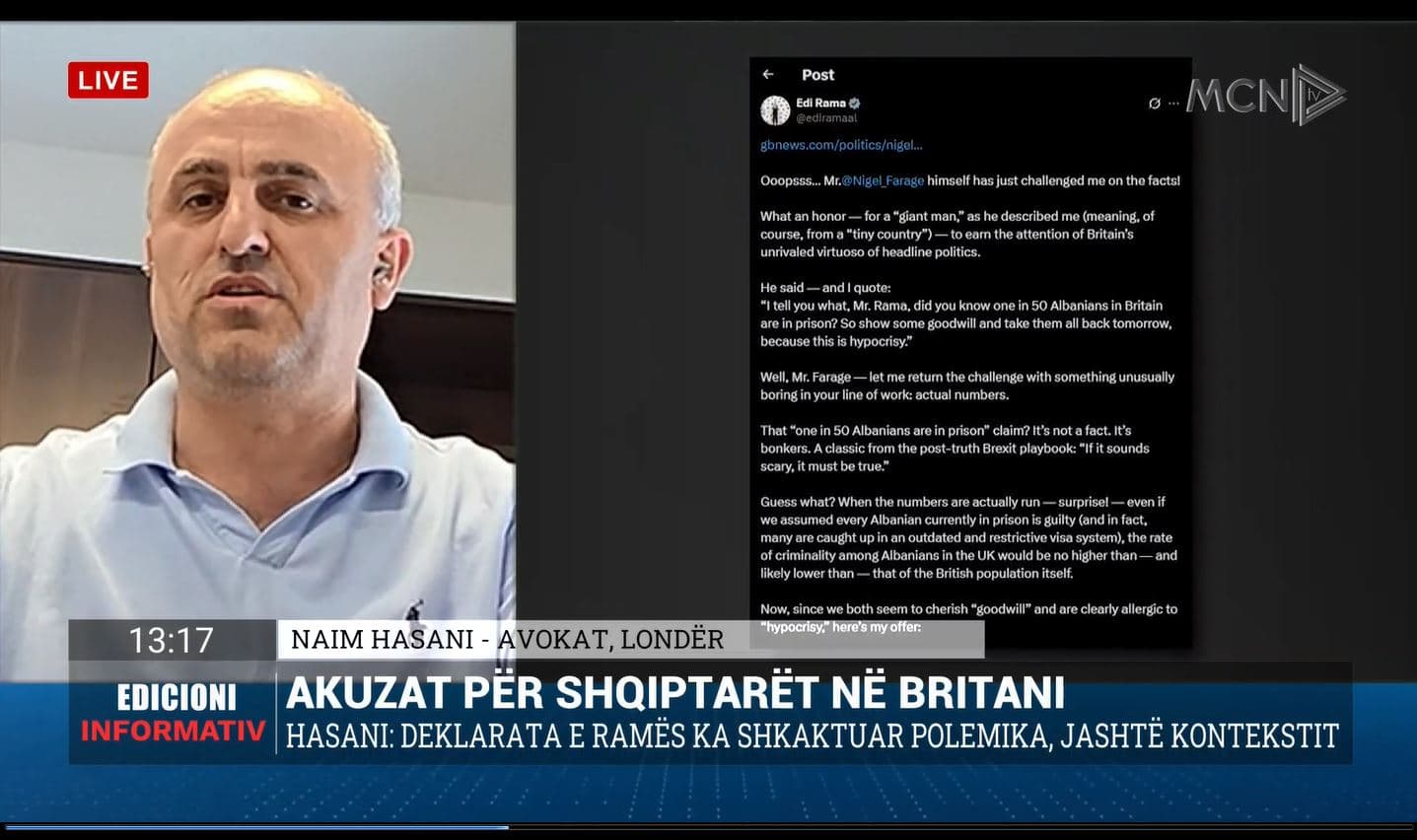 Akuzat për shqiptarët në Britani/ Hasani: Deklarata e Ramës u mor jashtë kontekstit. Farage, një politikan me urrejtje ndaj emigrantëve (VIDEO)