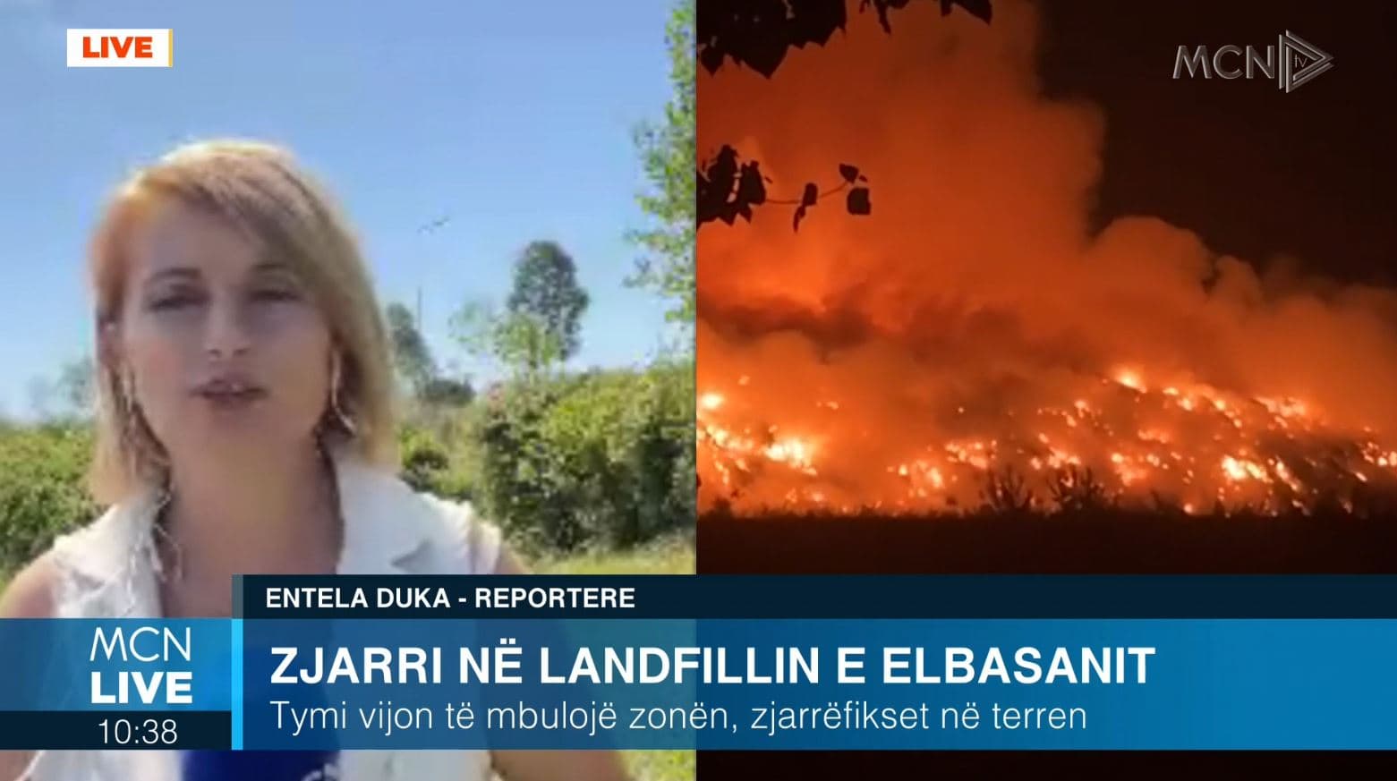 Zjarri në fushën e mbetjeve në Elbasan vijon për të tretën ditë, dyshohet i qëllimshëm (VIDEO)