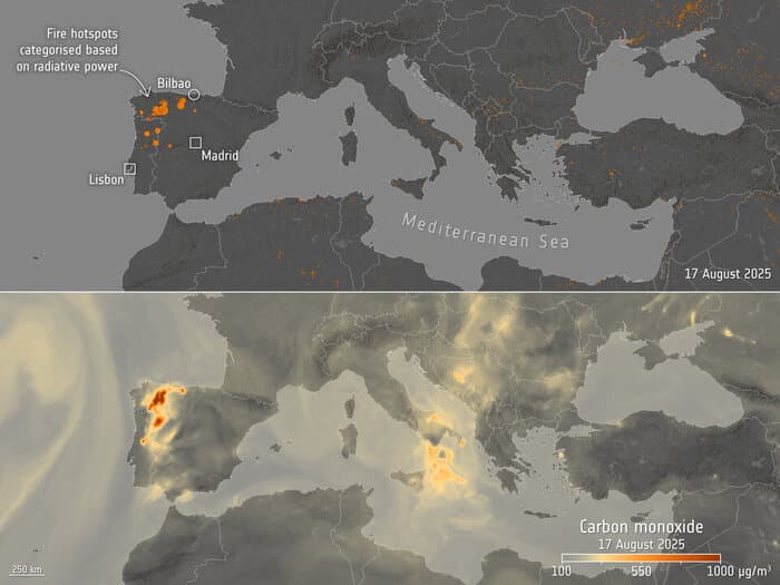 Gadishulli Iberik në flakë/ Pamjet e marra nga sateliti mbi Spanjë dhe Portugali 