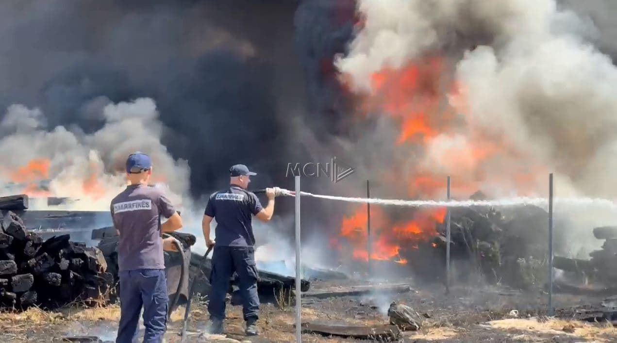 Zjarr në hekurudhën Fier-Vlorë/ Shtëllunga të mëdha tymi mbulojnë zonën (VIDEO)