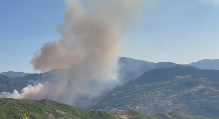 Zjarri në Gramsh merr përmasa të mëdha, ndërhyhet me helikopter 