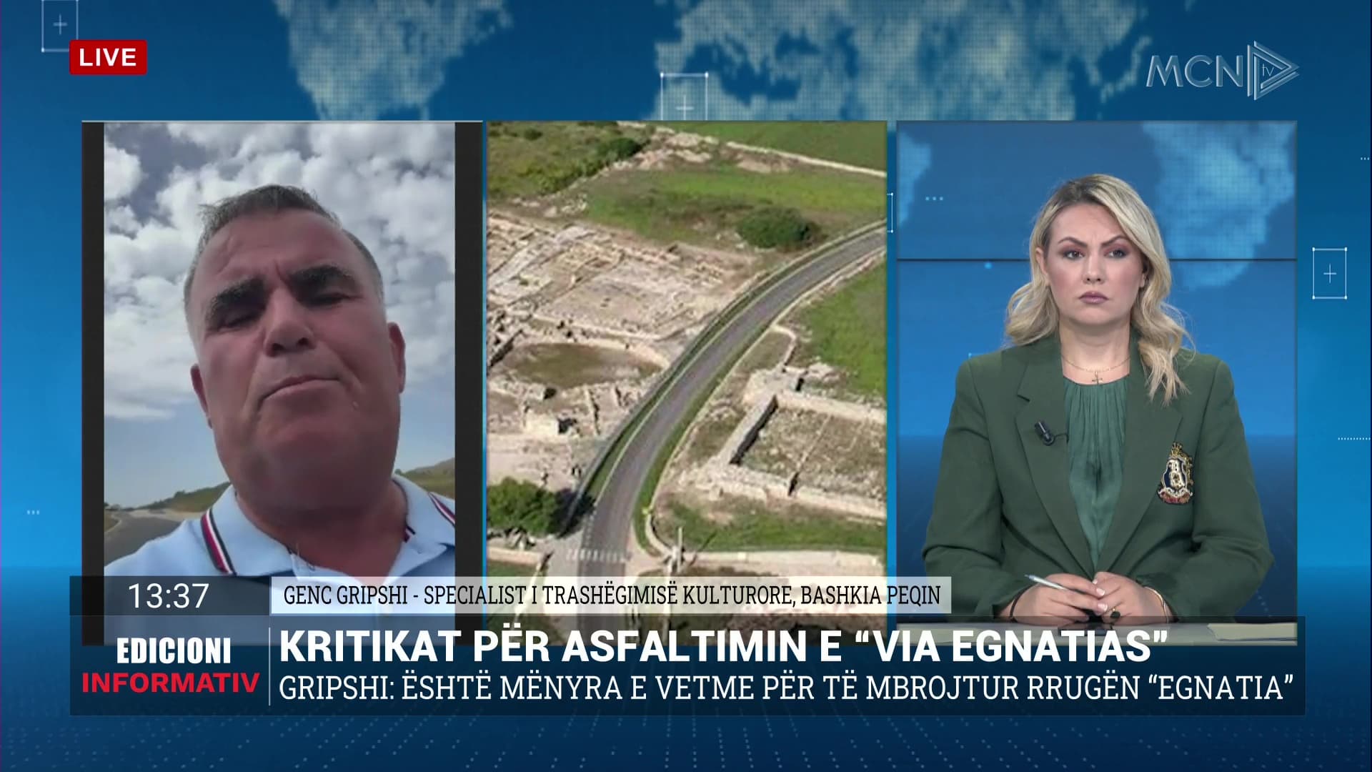 Debat për asfaltimin e “Via Egnatia”/ Gripshi: Asfaltimi, mënyra e vetme për të mbrojtur rrugën, autenticiteti nuk është prekur (VIDEO)