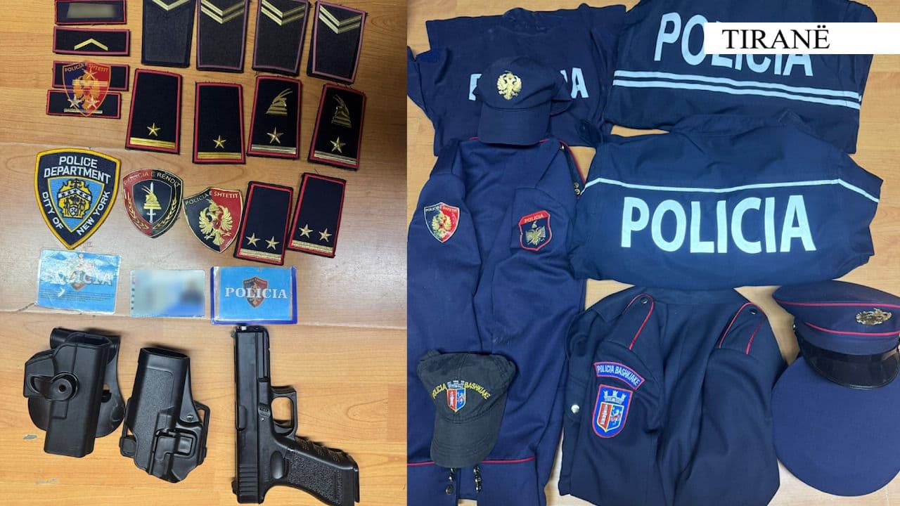 Dilte në rrugë i veshur si polic me grada dhe armë sportive, arrestohet i riu në Kamëz