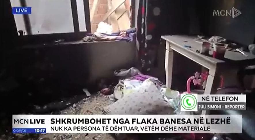Lezhë/ Shtëpia përfshihet nga zjarri, shkrumbohet një nga dhomat e banesës (VIDEO)
