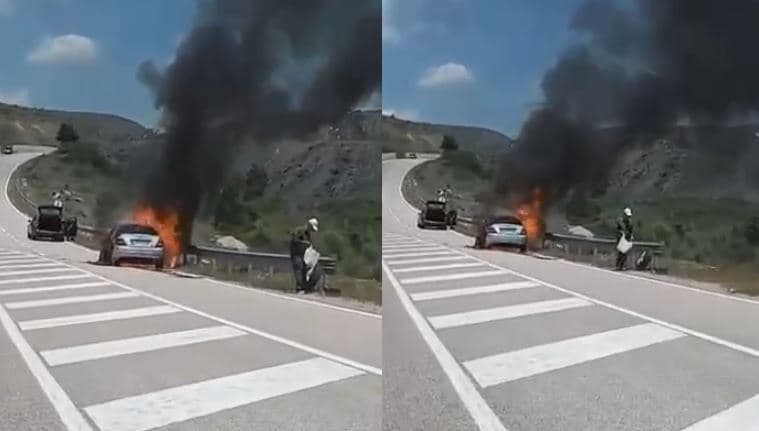 Përfshihet nga flakët një makinë në aksin Korçë-Ersekë