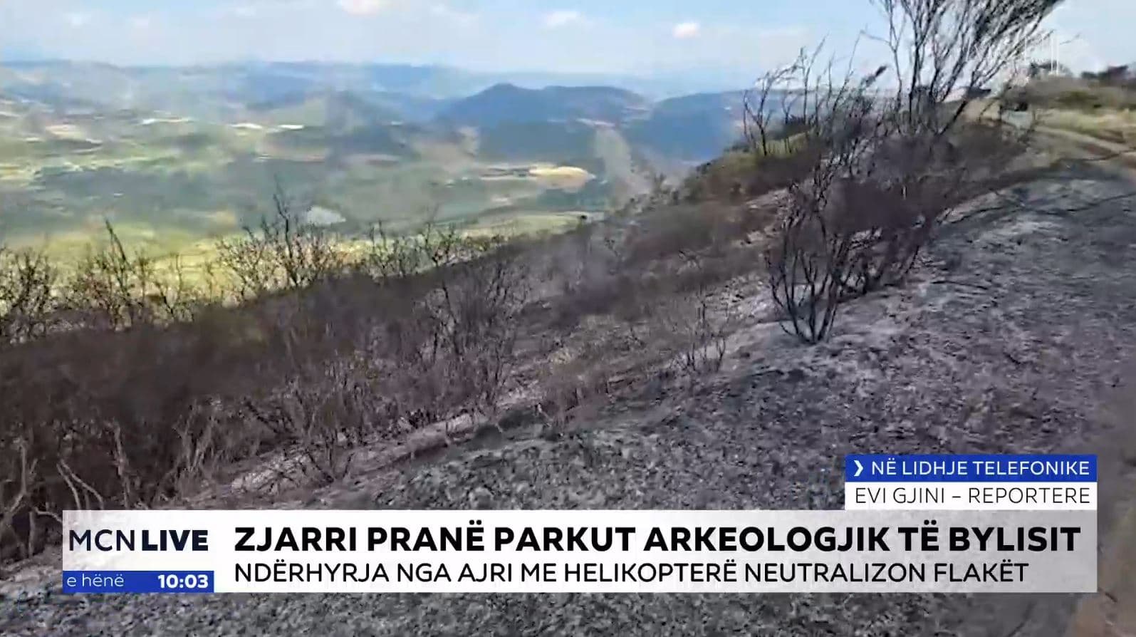 Zjarri pranë Parkut Arkeologjik të Bylisit/ Gjini: Ekziston mundësia e rindezjes për shkak të temperaturave të larta