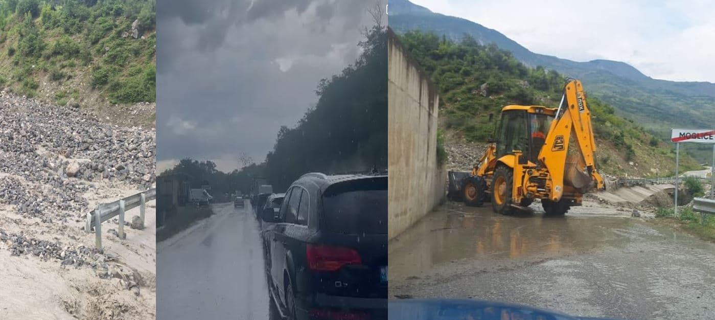 Reshjet e shiut shkaktojnë rrëshqitje dherash në Moglicë–Gramsh, trafik kilometrik në aksin Qukës–Librazhd