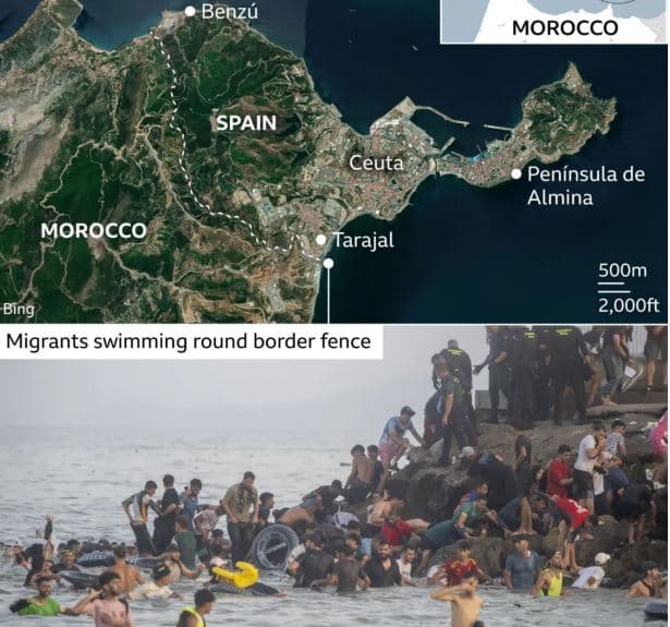 Mbi 60 mijë emigrantë hyjnë në Ceuta, Spanja fajëson rrjetet e trafikimit