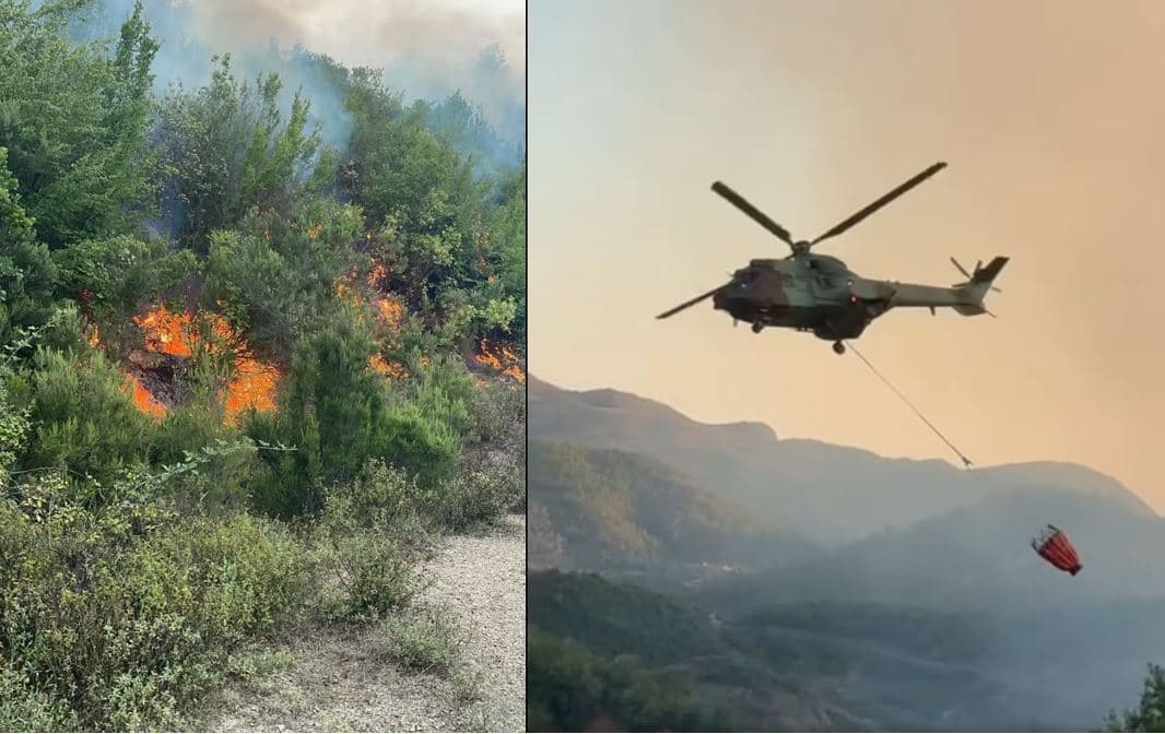     Zjarri në Vilz të Shkodrës vijon të jetë aktiv, ndërhyhet nga ajri për neutralizimin e flakëve