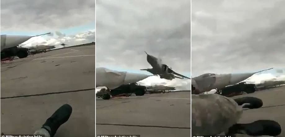 Avioni ushtarak kalon mbi pistë shumë pranë kokës së një personi (VIDEO)