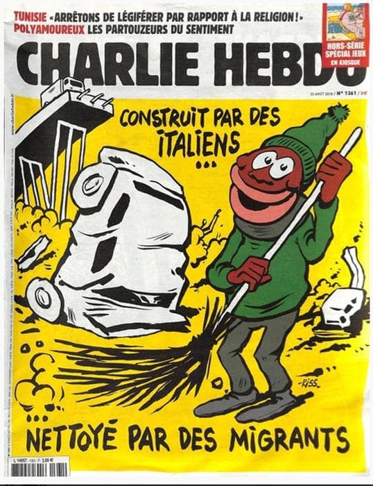 Ironia e “Charlie Hebdo” për tragjedinë e urës Morandi (FOTO)