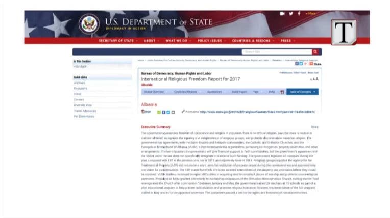 Departamenti Amerikan: Shqipëria ka liri për fenë (VIDEO)