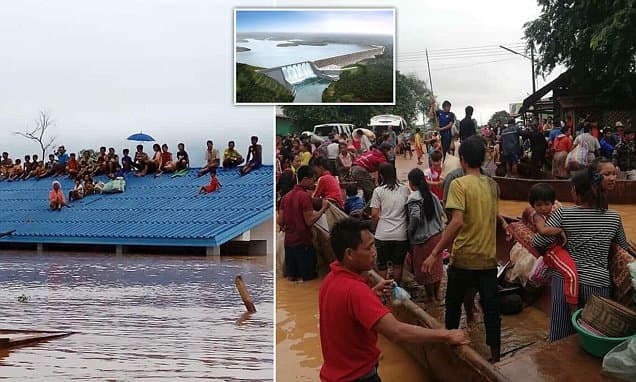 Shembet diga në Laos, qindra të zhdukur pas përmbytjeve