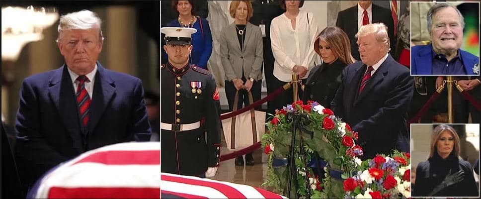Amerikanët nderojnë George H.W. Bush, Trumpi e Melanie bëjnë homazhe para arkivolit të ish-presidentit (VIDEO)