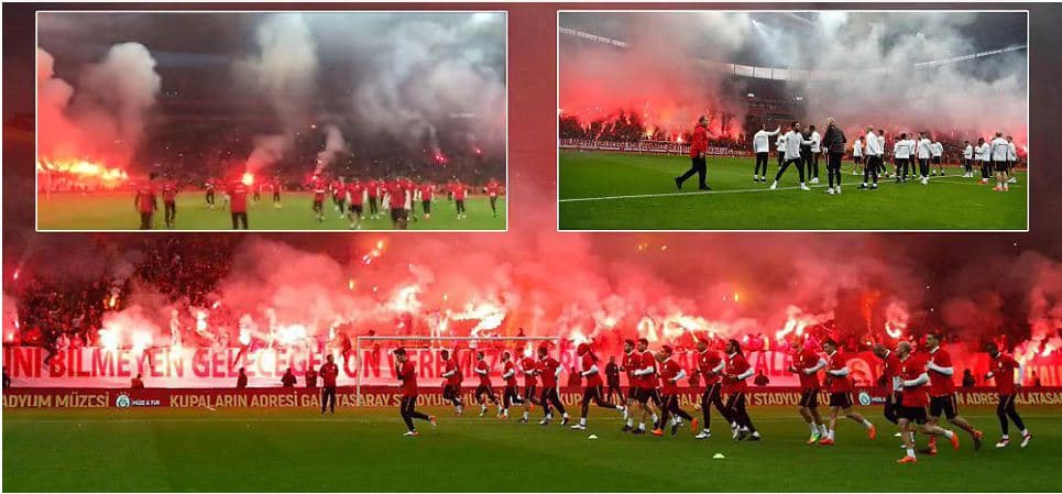 Tifozët e Galatasarait i vënë “flakën” stadiumit gjatë stërvitjes para derbit me Fenerbaçen (VIDEO)