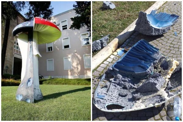 Rama reagon për shkatërrimin e kërpudhës nga protestuesit dhe i kërkon ndjesë artistit të veprës