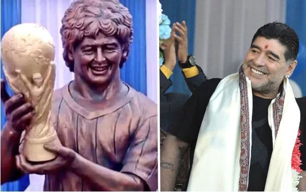 Maradona zbulon statujën e tij në Indi, por ngjashmëria lë për të dëshiruar  (VIDEO)