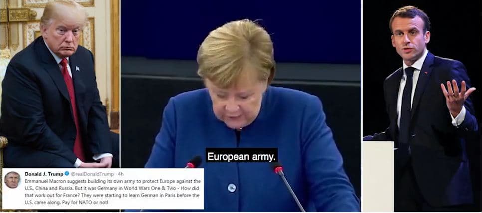 Merkel si Macron, bën thirrje për krijimin e "ushtrisë" evropiane, Trump ironizon Francën: Po mësonin gjermanisht nëse nuk i shpëtonte SHBA  (VIDEO)