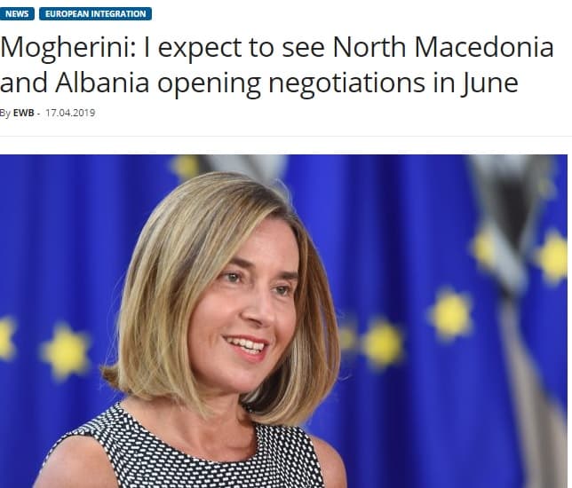 Mogherini: Pres hapjen e negociatave për Shqipërinë në muajin qershor