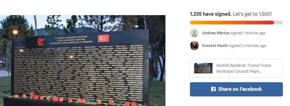 Nis peticioni për heqjen e memorialit turk  në Tiranë