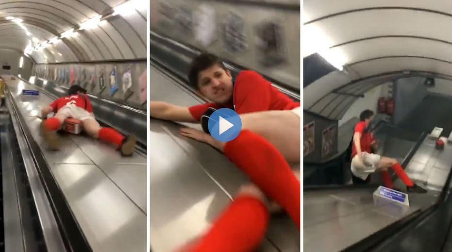 Sfidon shokun dhe rrëshqet mbi shkallët lëvizëse, por e pëson aty ku nuk duhet (VIDEO)