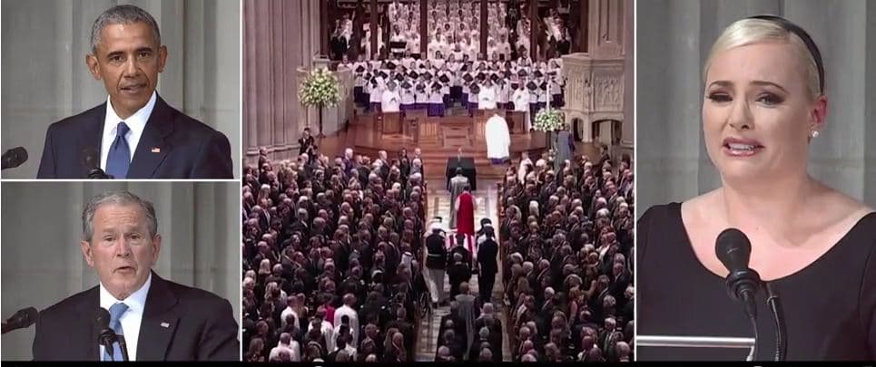 Amerika i jep laumtumirën heroit të luftës John McCain, Obama dhe Bush nderojnë senatorin, Trump nuk merr pjesë